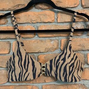 Aerie Womens Animal Print Shimmer Lace Up Scoop‎ Bikini Swim Top Brown Size S